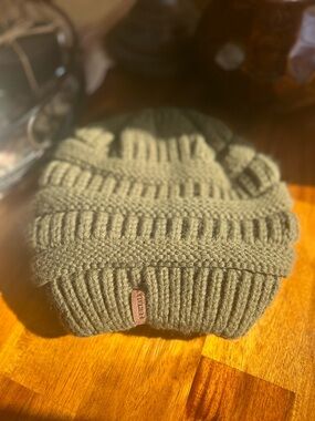 Furtalk Chunky Knit Slouchy Olive Green Beanie
